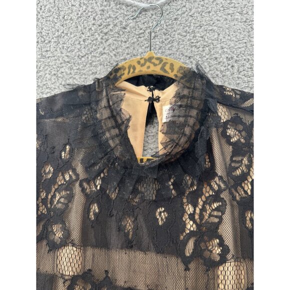 M.S.S.P Sleeveless Black Lace Blouse With Floral Pattern & Sheer Stripes Size XL - Picture 4 of 11